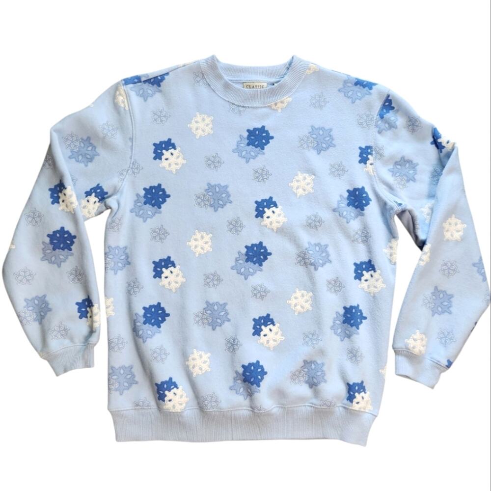 VINTAGE Classic Elements Petite blue sweatshirt snowflakes size PS